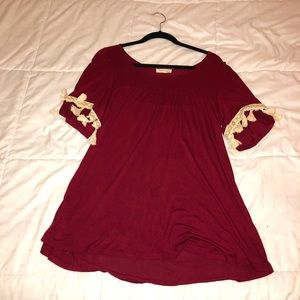 Red Tassel Sleeved Top
